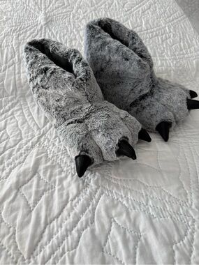 Target Kids Grey Plush Monster Claw Slippers with Black Claws